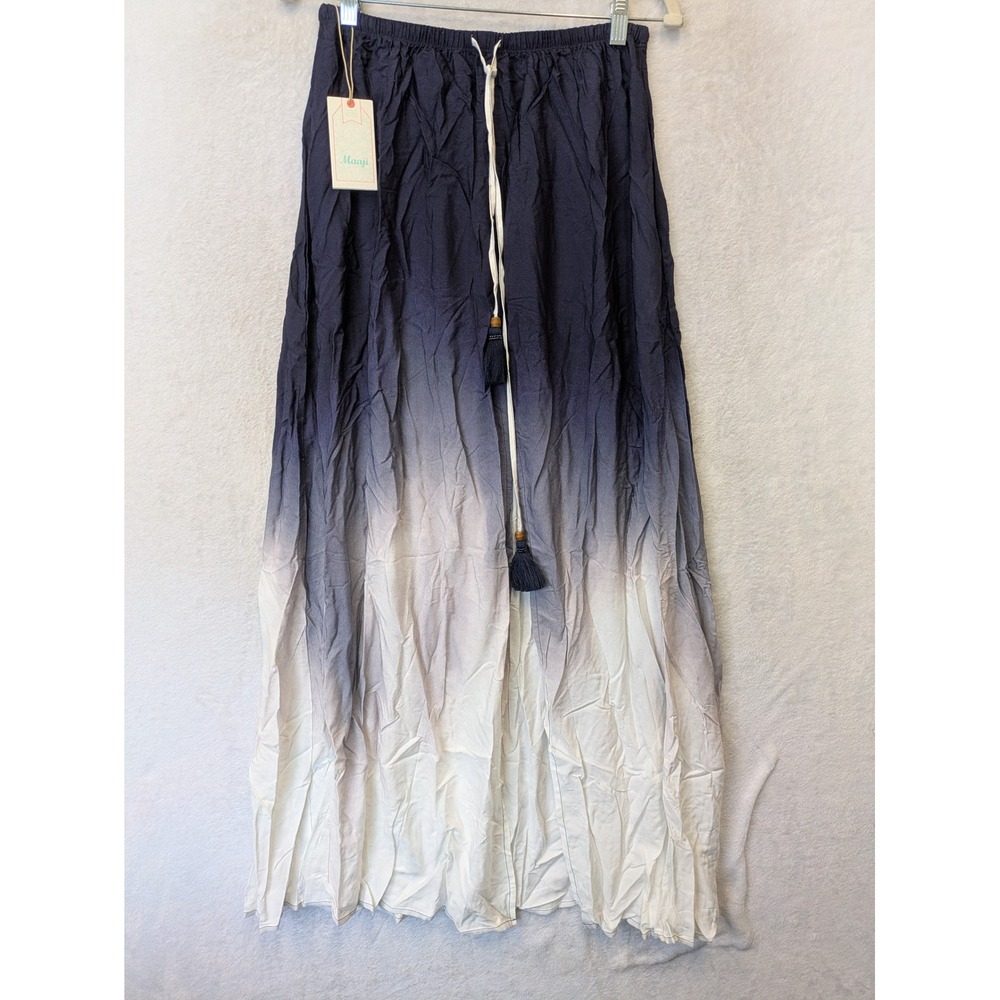 NEW‎ Maaji Maxi Skirt Women's S/M Navy Blue White Ombre Tassel Drawstring Boho